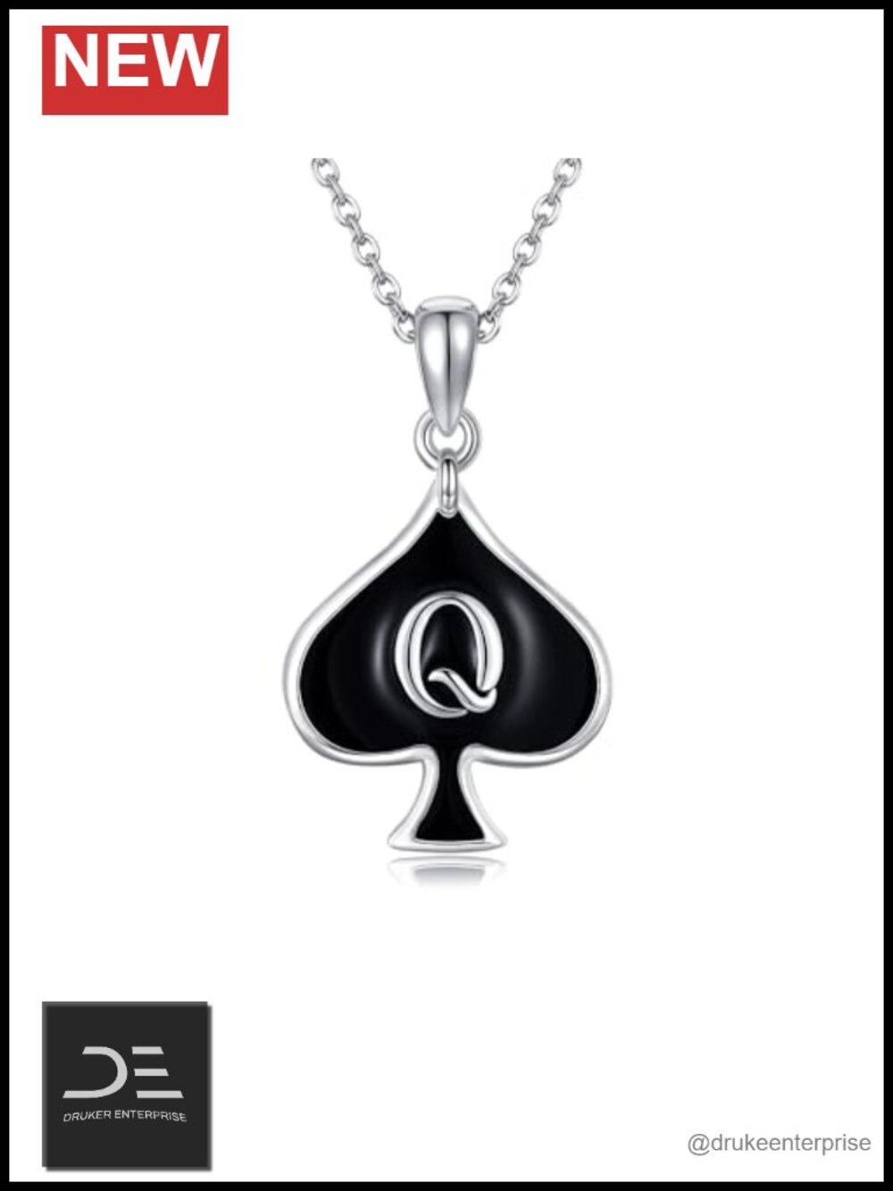QUEEN OF SPADES 925 Sterling Silver Pendant Necklace Card Charm Women's Jewelry